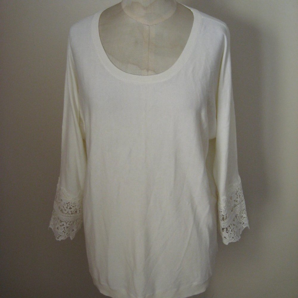 Talbots Solid White Cottton Rayon Blend Scoop Nec… - image 1